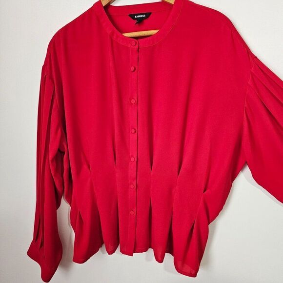 EUC LIKE NEW EXPRESS RED PEPLUM PLEATED LONGSLEEVES TOP SIZE LARGE - Picture 7 of 14